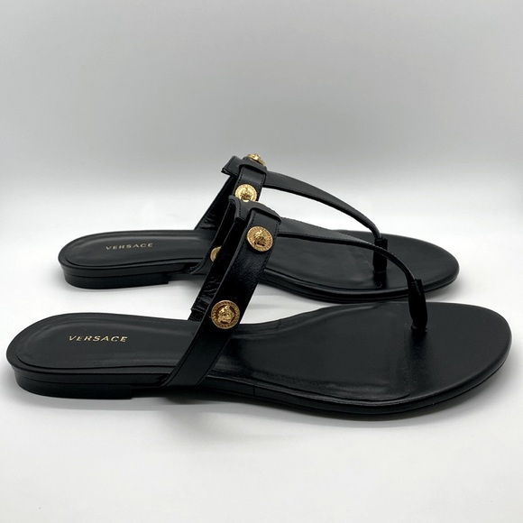 VERSACE EMBLEM LOGO GOLD STUD SANDALS NEW - Picture 3 of 13